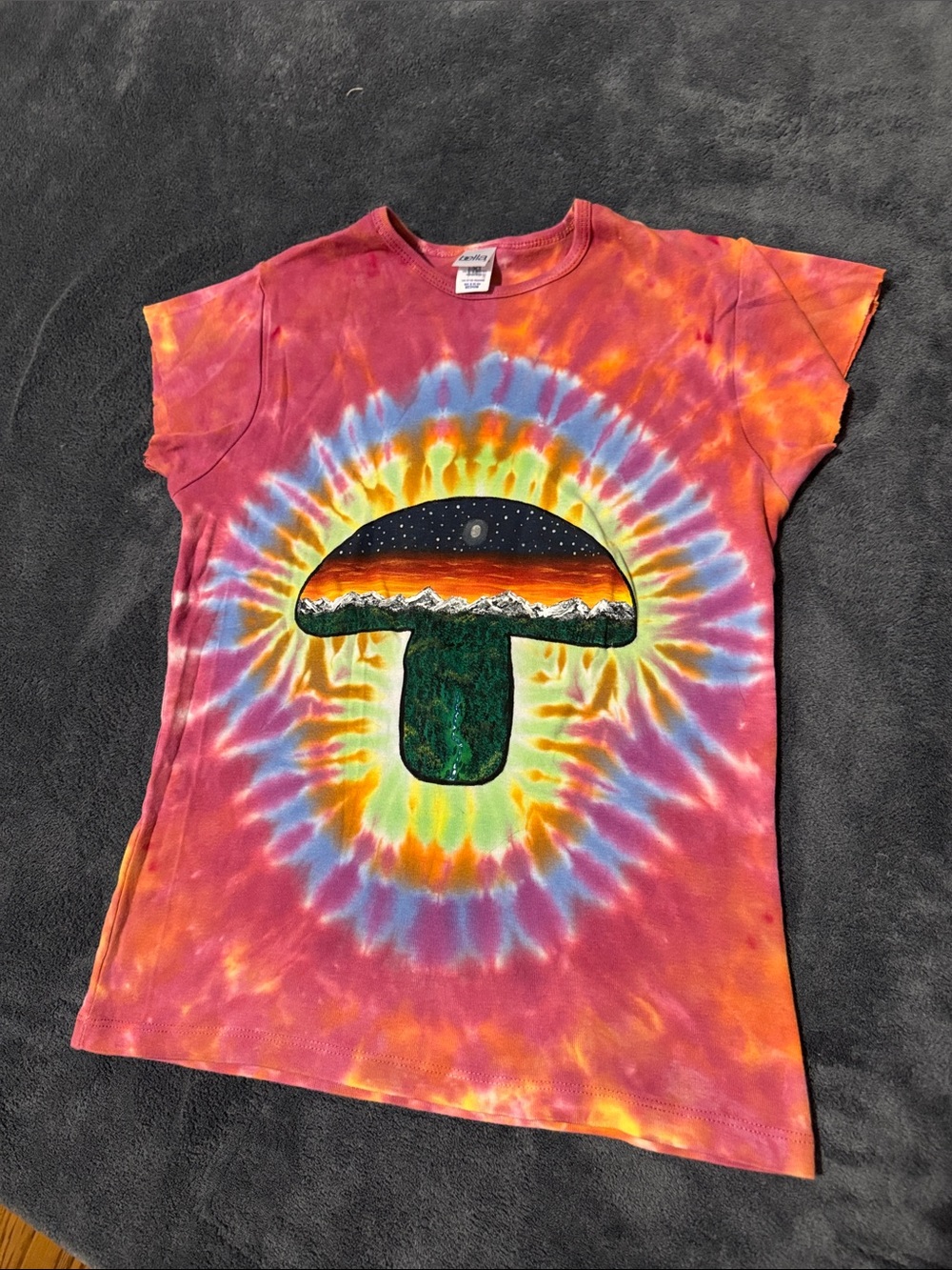 Custom Tie-Dye Mushroom Graphic Tee - Multicolor